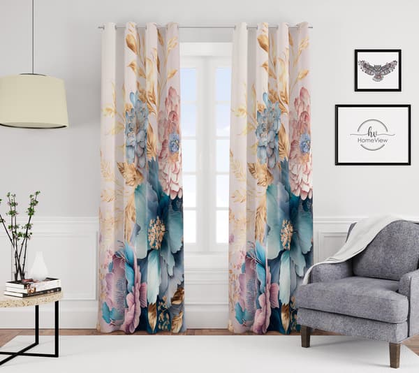 Gardin med snørehuller print 143