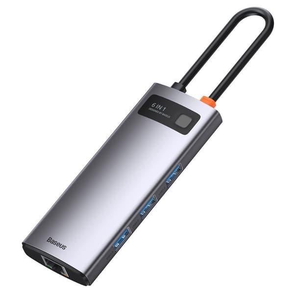 Multifunktionel 6-i-1 USB HUB USB-C PD HDMI 3x USB 3.2 RJ45 Grå