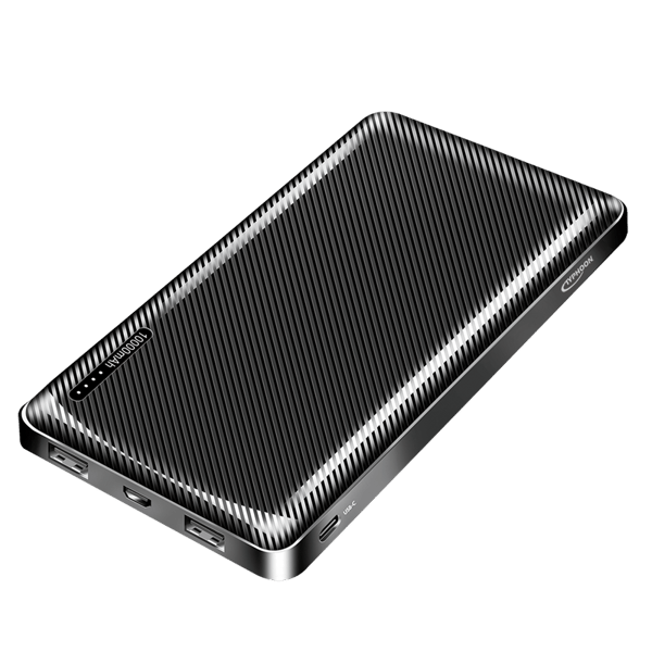 Powerbank 10.000 mAh, 2x USB-A, USB-C, micro-USB, sort - Typhoon