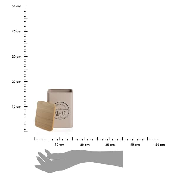 Beige sukkerbeholder med bambuslåg