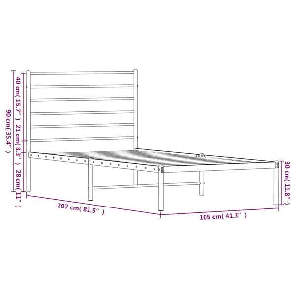 vidaXL metalsengestel med hovedgærde sort 100x200 cm