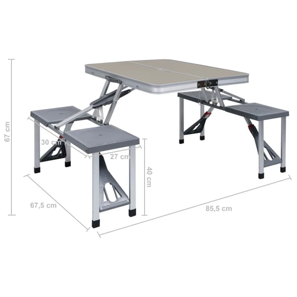 vidaXL foldbart campingbord med 4 sæder, stål, aluminium