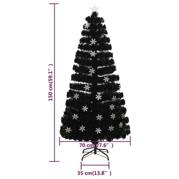 vidaXL LED snefnug juletræ, sort, 150 cm, fiberoptisk