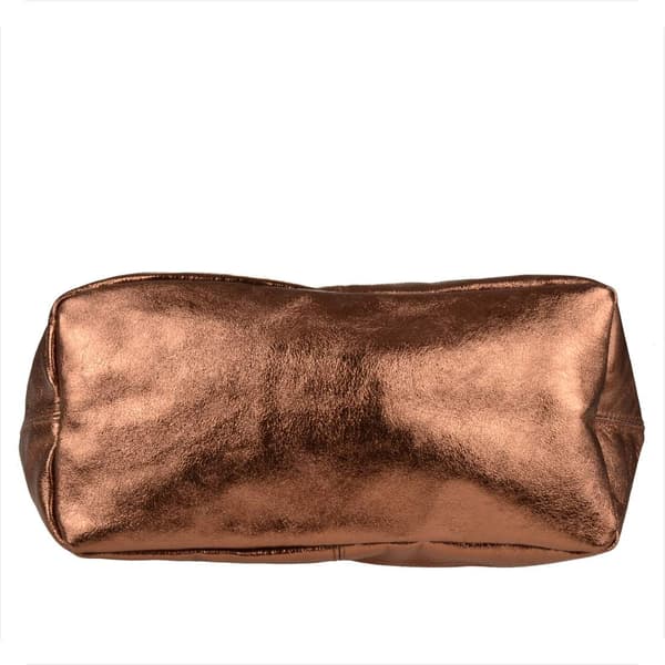 Læder shopper taske, brun, kobber metallic
