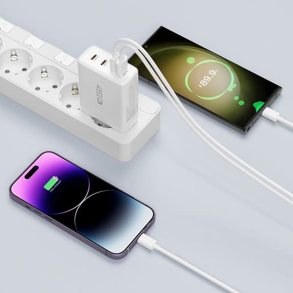 GaN 3x USB-C PD USB-A QC 100W Väggladdare - Vit
