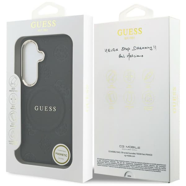 Guess Saffiano Peony Embossed Ring MagSafe-etui til Samsung Galaxy S26, sort