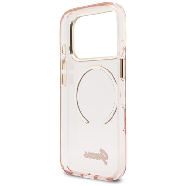 Guess IML Script Metal MagSafe-etui til iPhone 17 Pro Max i lyserødt