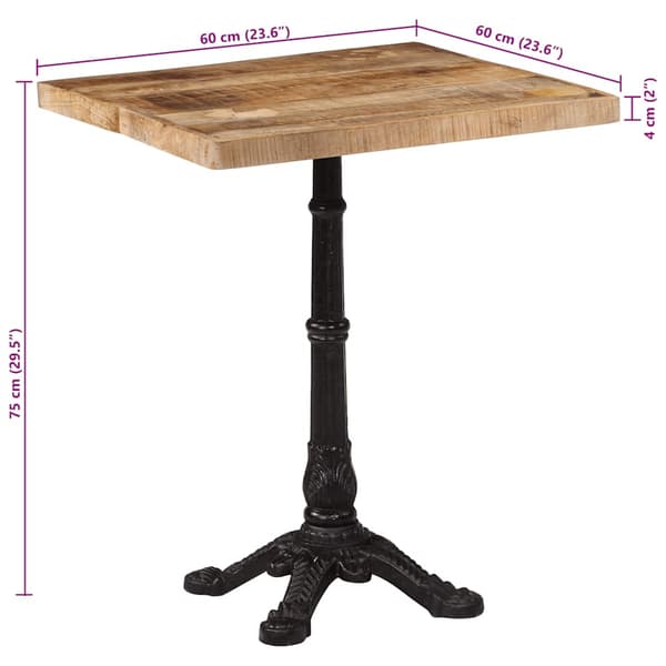 vidaXL bistrobord, 60x60x77 cm, ru mangotræ