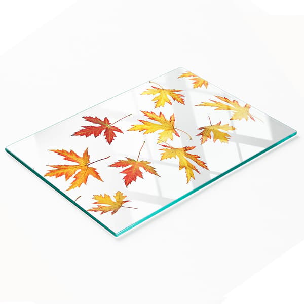Dekorativt serveringsbræt i glas til snacks, efterårsblade, 80x52 cm