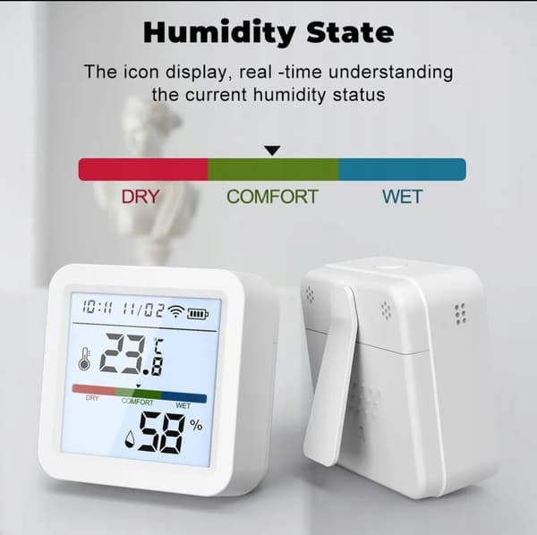 TH05 Tuya WIFI temperatur- og fugtighedssensor, UR, LCD-display
