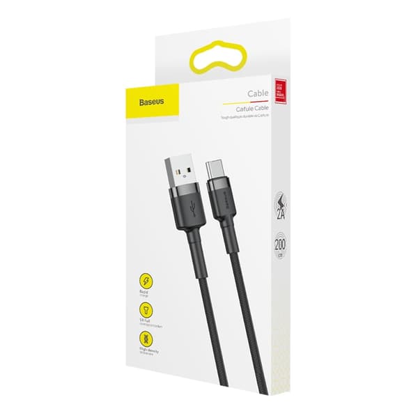 Hållbar flexibel kabel USB-C QC3.0 2A 2M svart och grå