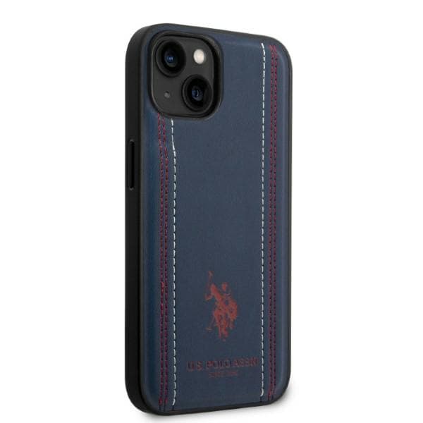 US Polo Læder Stitch Cover til iPhone 14 Plus, Marineblå