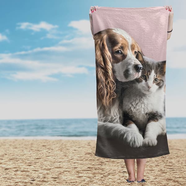 BADETØRKLÆDE STRAND 70X140 CM BOMULD HUND KAT KILLING