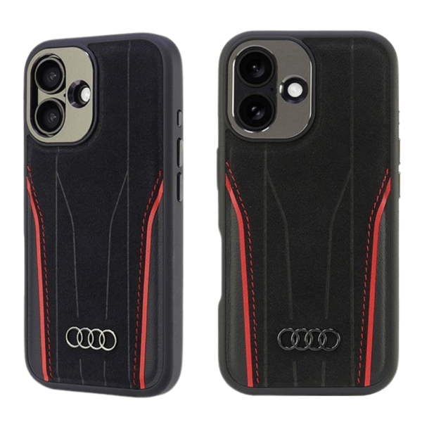 Audi MagSafe-etui i ægte læder til iPhone 16, sort-rød