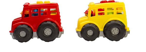 Auto ja palikoiden sarja - punainen bussi