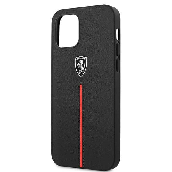 Ferrari Off Track Læder Nylon Stripe Cover til iPhone 12 Pro Max, Sort