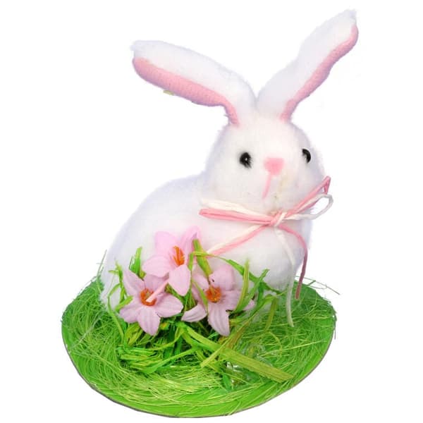 KANIN MED BLOMSTER PÅSKEPYNT 12CM LYSErød