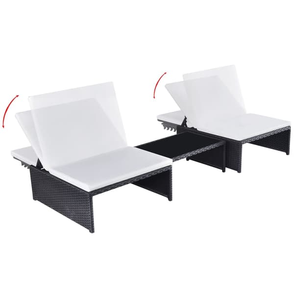 vidaXL liggestole med bord, sæt med 2, polyrattan, sort