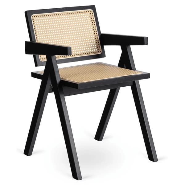 MADERA træstol sort og beige gennembrudt klassisk retro