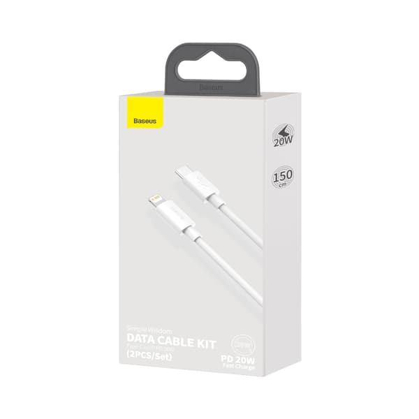 2x Simple Wisdom iPhone Lightning - USB-C 20W -kaapeli 1,5 m - Valkoinen