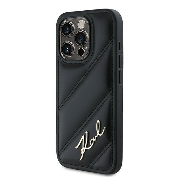 Karl Lagerfeld Diagonal Quilted Script -suojakuori iPhone 15 Pro Maxille, musta
