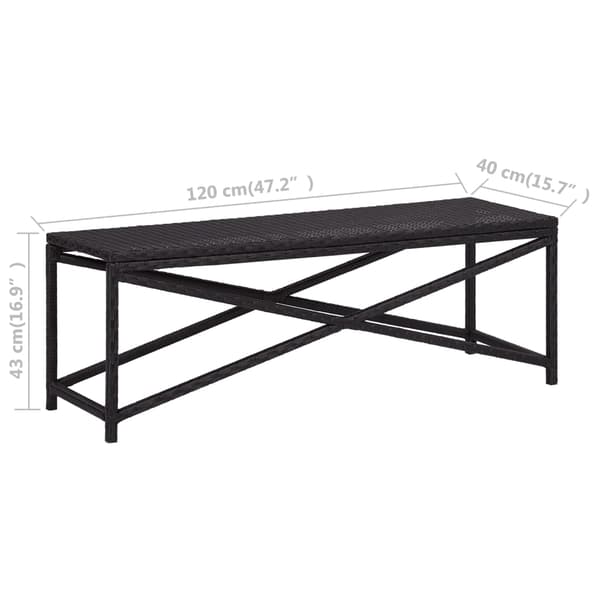 vidaXL Puutarhapenkki, 120 cm, polyrottinki, musta