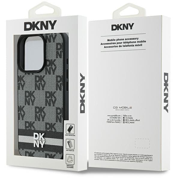 DKNY DKHCP16LPCPTSSK iPhone 16 Pro 6,3" sort/sort hårdt cover med ternet mønster og trykte striber
