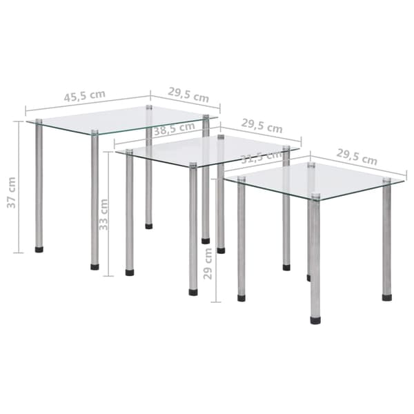 vidaXL Infällbara bord, 3 st, klara, härdat glas