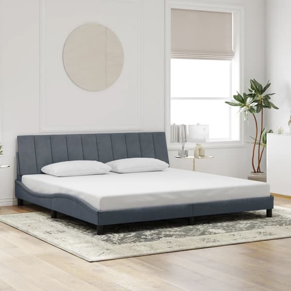 vidaXL Sängram med LED mörkgrå 200x200 cm sammet