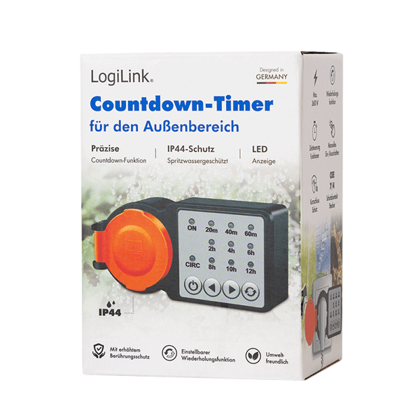 Timer Logilink IP44 CEE7/3 3600W 24t ekstern timer sort