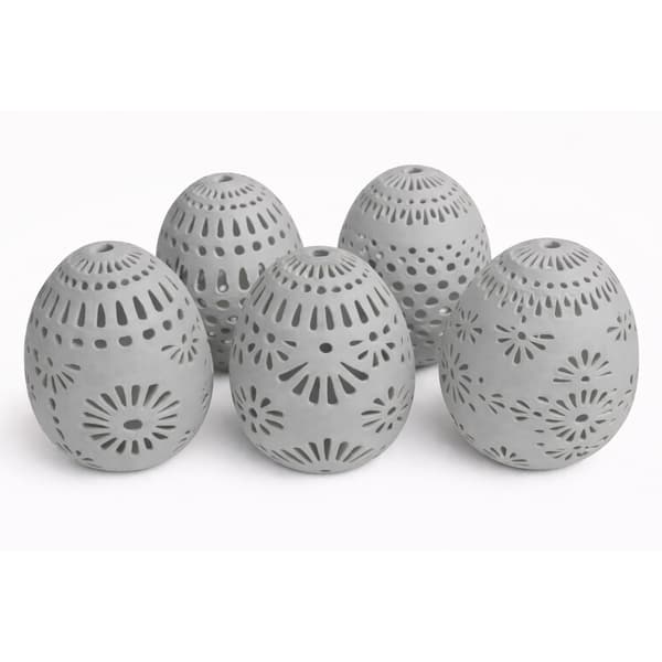 Set med 5 påskägg, grått genombrutet, vårdekoration
