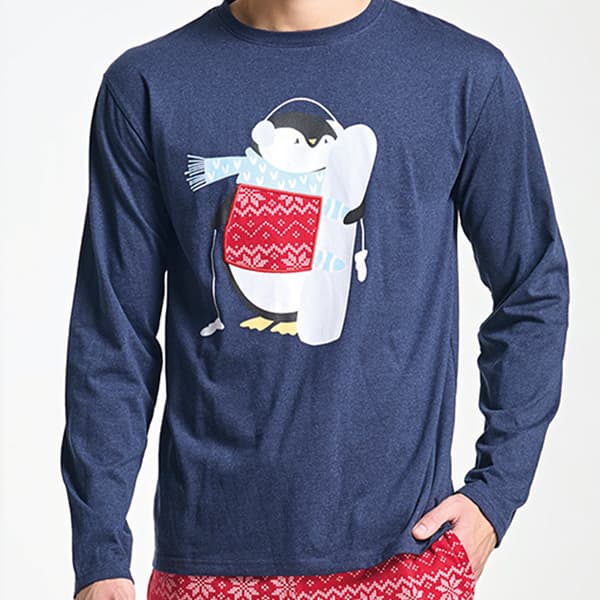Herrpyjamas med broderi, bekväma sovkläder, blå Herrpyjamas med broderi, bekväma sovkläder, blå