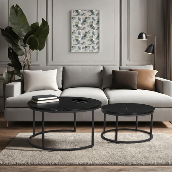 MAURO MAX sofabordsæt 60 cm/80 cm sort marmor moderne glamour