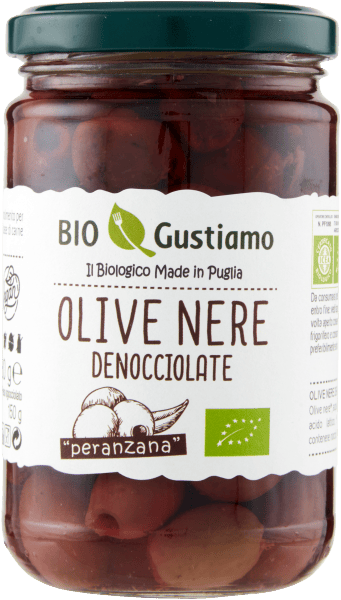 Sorte oliven  Udstenede sorte oliven Peranzana 280 g - Bio Gustiamo