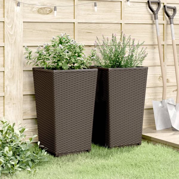 vidaXL Trädgårdskrukor, 2 st, Bruna, 32,5x32,5x57, PP