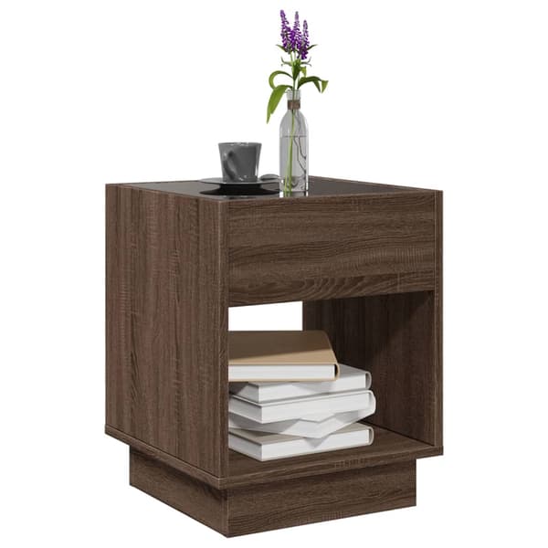 vidaXL Infinity sofabord med LED-lys brunt egetræ 40x40x50 cm