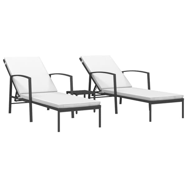 vidaXL liggestole med bord, sæt med 2, polyrattan, sort