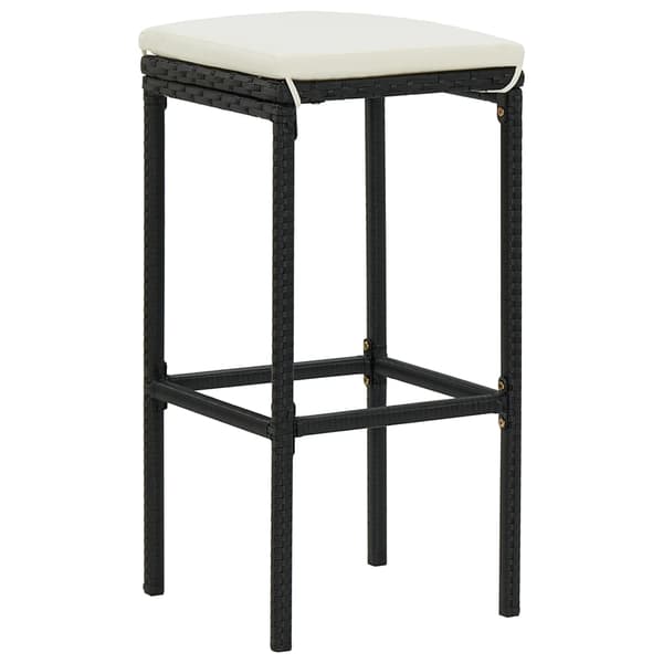 vidaXL barstole med hynder, sæt med 3, sort, polyrattan