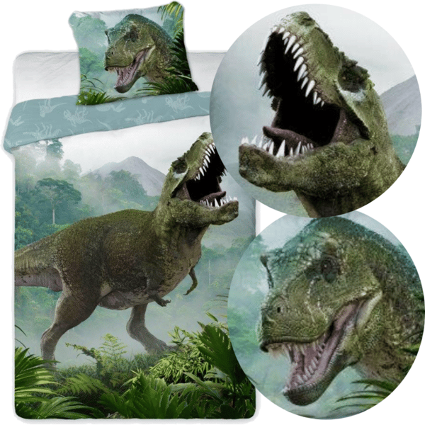 Sengesæt 140x200+70x90 bomuld T-rex 002 grøn