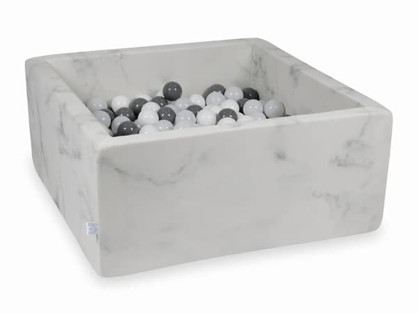 Torr pool 90x90x40 marmor med 400 bollar: vit, grå, vit tröja