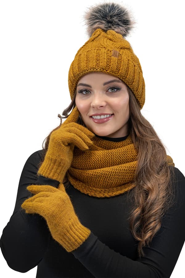 Vivisence 7014R Mørkegule UNI strikkede handsker