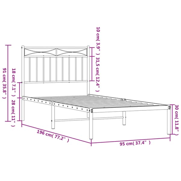 vidaXL metalsengestel med hovedgærde sort 90x190 cm