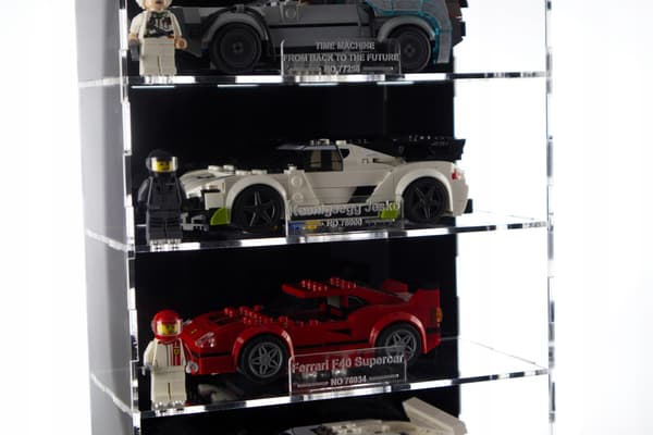 Boksdisplay til 5x Lego Speed Champions - navneskilt
