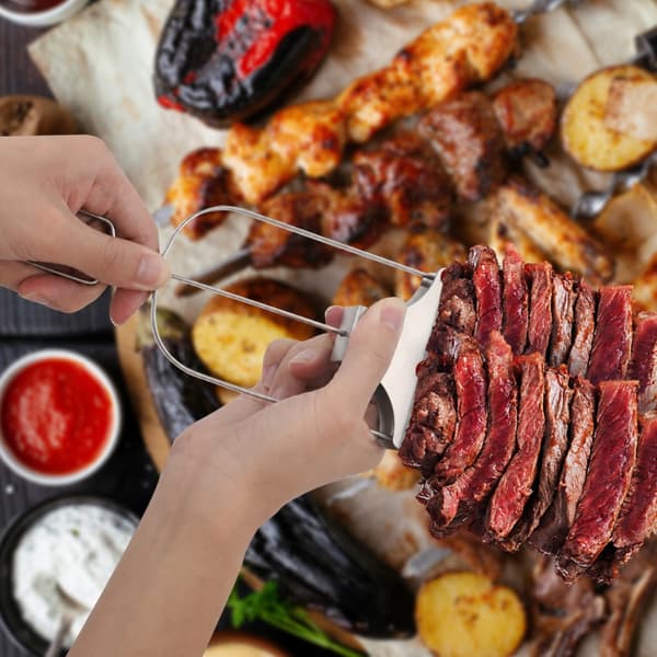 Metalspyd til grill, 3-i-1, rustfrit stål, 38 cm