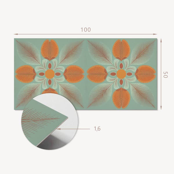 Trykt vinylpanel, klar til montering, 100x50 cm, blomstermønster med blade
