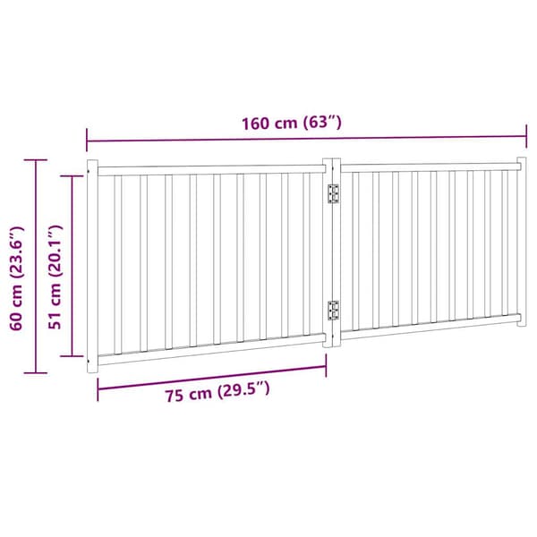 vidaXL foldbar hundegitter 2 paneler sort 160 cm træ
