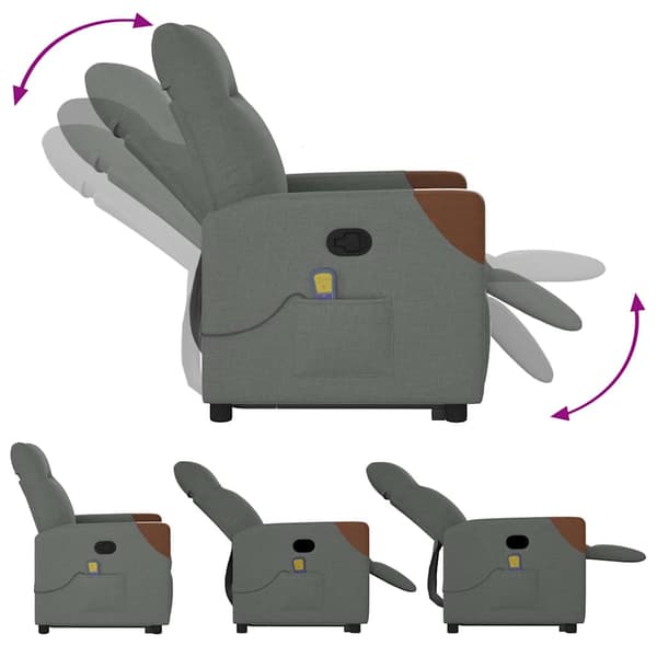 vidaXL Lyftbar massagefåtölj mörkgrå tyg