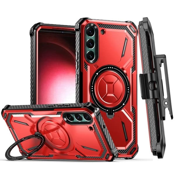 Samsung Galaxy S23 Plus cover, kraftig bælteklips, rød
