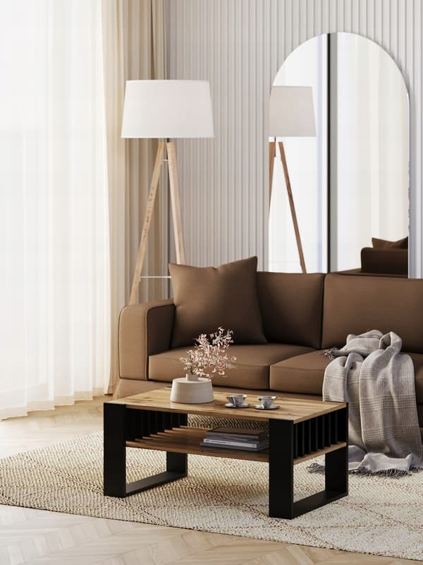 Sofabord med lameller 90x50 wotan/sort loft