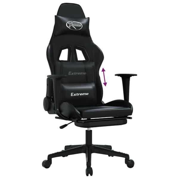 vidaXL gamingstol med fodstøtte, sort, kunstlæder